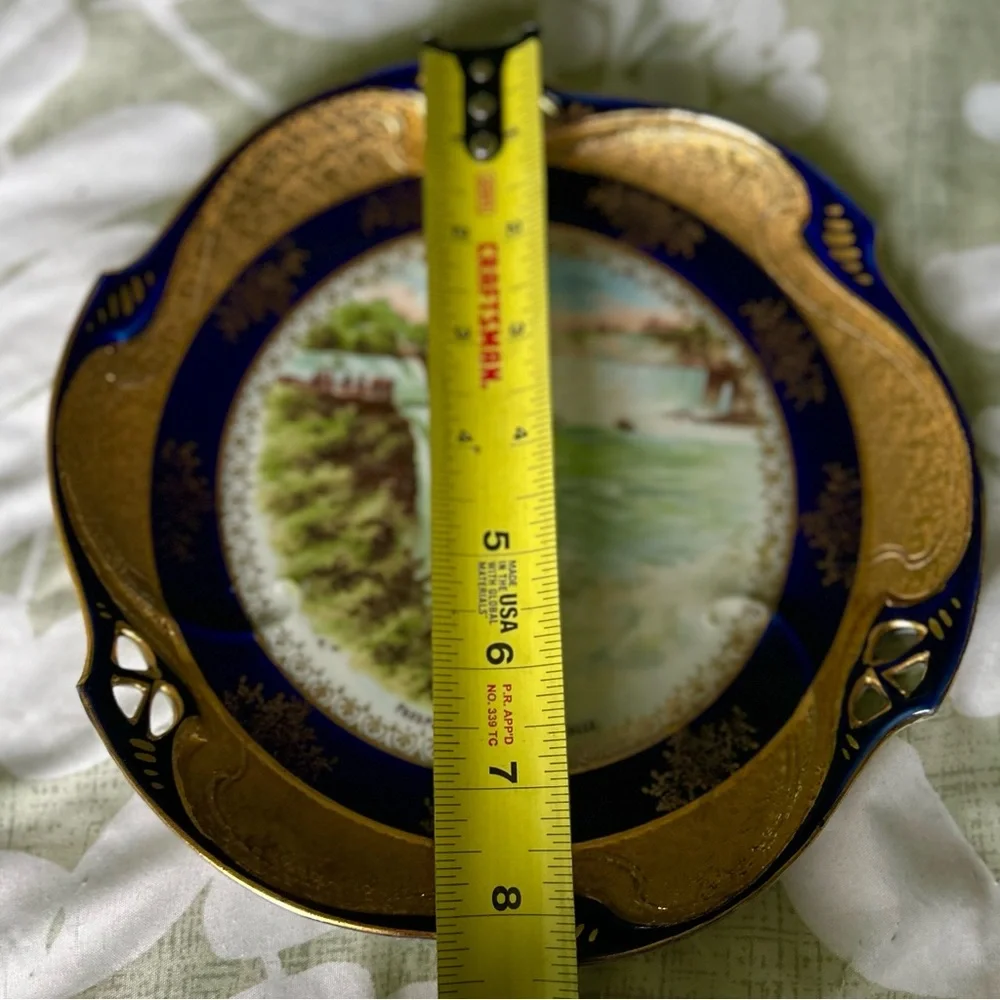 VTG Still Life Niagara Falls Golden Navy Porcelain Nature Plate Decor Art - Picture 5 of 6